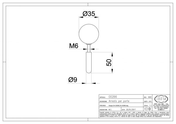 ARRETE DE PORTE BOULE BLANC ART.266B IBFM