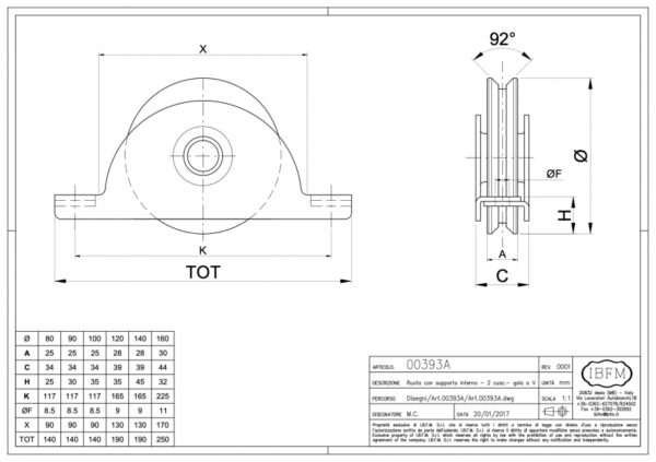 GALLET EN ACIER A SUPPORT INT 2/ROUL ART.393/A D 80 FORME V IBFM