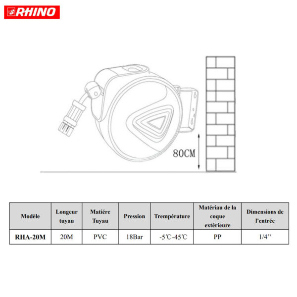 ENROULEUR DE TUYAU À AIR À RÉTRACTION AUTOMATIQUE 20M - RHINO