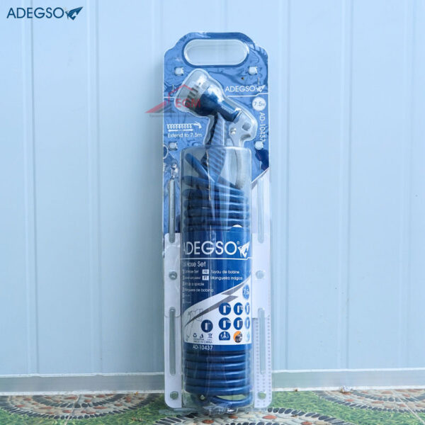 TUYAU D'ARROSAGE SPIRAL 7.5M AVEC RACCORD & PISTOLET AD-10437 ADEGSO