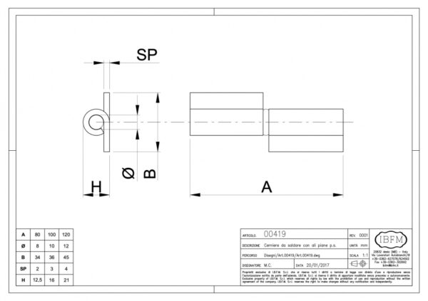 PAUMELLE A SOUDER PIVOT DEGONDABLE ART.419 IBFM