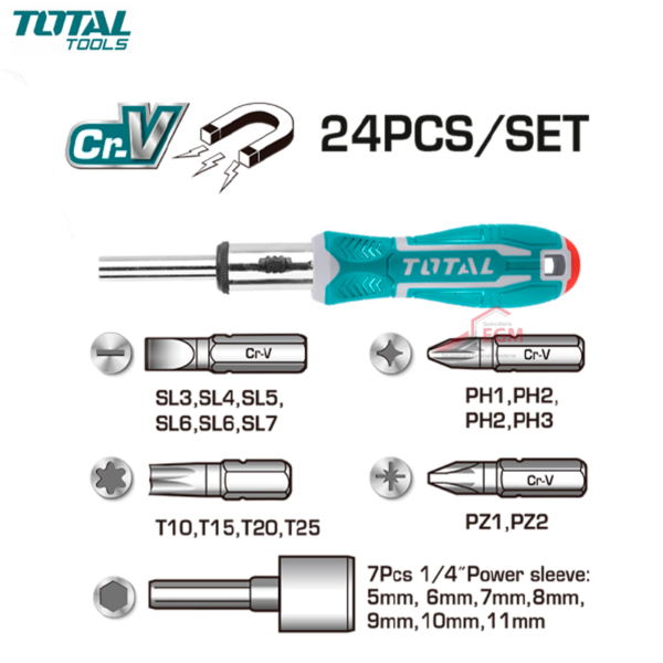 T VIS A CLIQUET CR-V 23 EMBOUTS HEX/FR/AM/TORX TOTAL