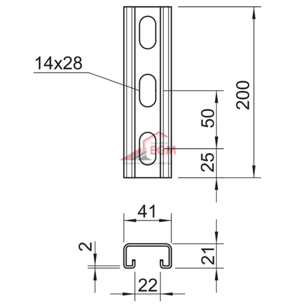 RAIL PROFILE GAL 21/41 LONG 2.0 METRE