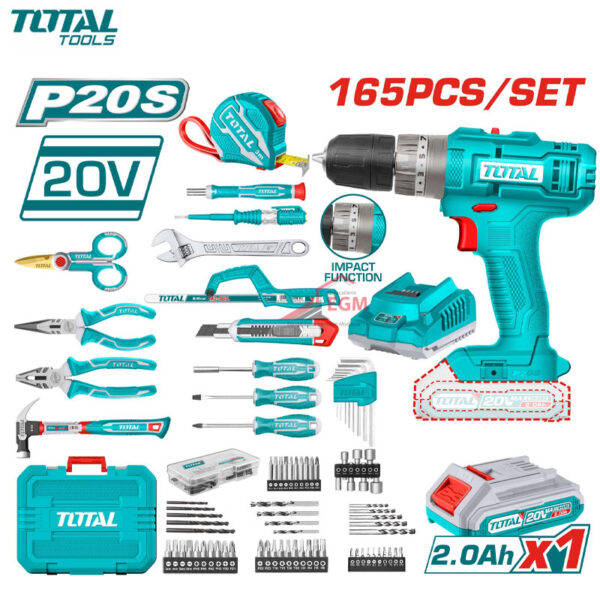 COFRE DE 165 OUTILS AVEC VISSEUSE CHARGABLE 20V TOTAL