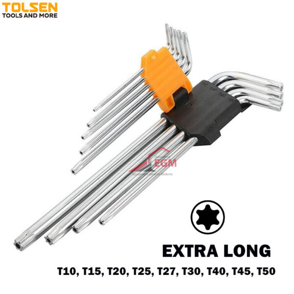 JX CLE MALE TORX EXTRA LONG TROUE 9PCS T10-50 CR-V TOLSEN