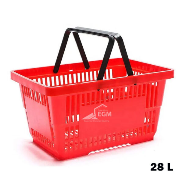 PANIER SIMPLE EN PLASTIQUE ROUGE 28L A 2 BRAS PLASTIQUE