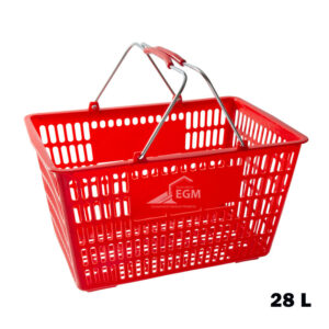 PANIER SIMPLE EN PLASTIQUE ROUGE 28L A 2 BRAS METALIQUE