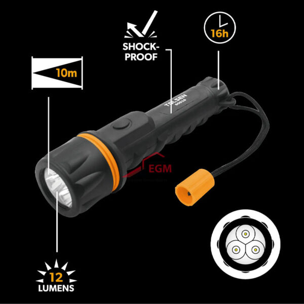 TORCHE EN PP+PVC ETANCHE IP62 3 LED 12 LUMENS TOLSEN