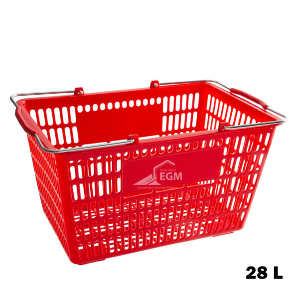 PANIER SIMPLE EN PLASTIQUE ROUGE 28L A 2 BRAS METALIQUE