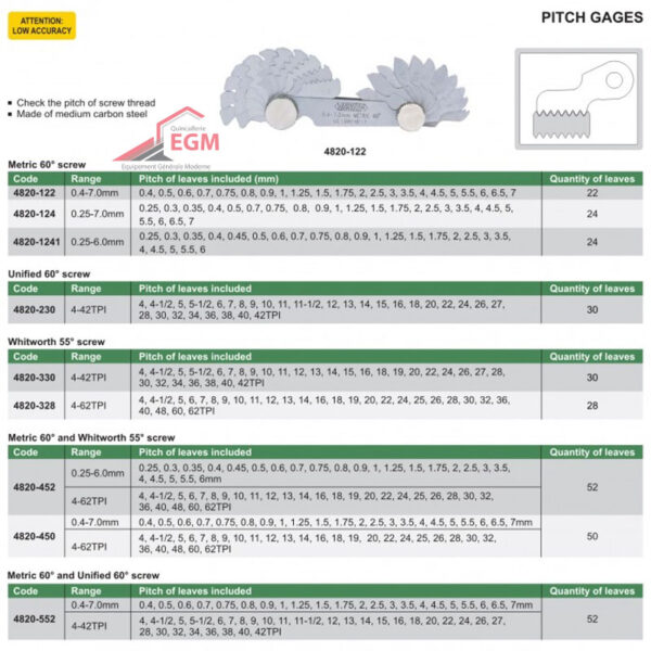 JAUGE DE FILETAGE METRIQUE 0.25-7.0MM 24 LAME INSIZE