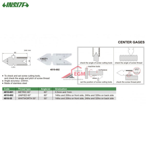 CALIBRE DE FILETAGE UNIFIE 60° INSIZE