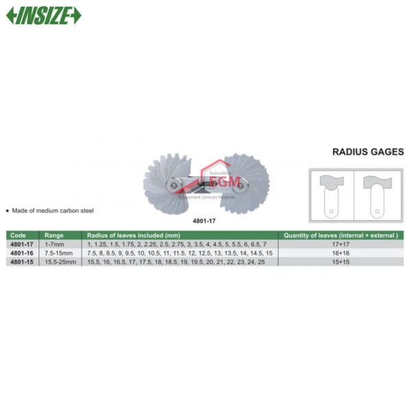 JAUGE DE RAYON 15.5-25 MM INSIZE