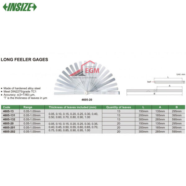 JAUGE D'EPAISSEUR 0.05-1.00MM LONG 300MM 20 LAMES INSIZE