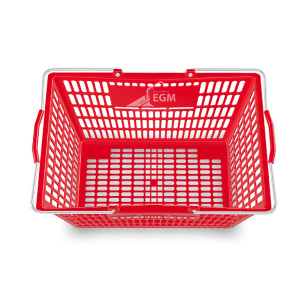 PANIER SIMPLE EN PLASTIQUE ROUGE 28L A 2 BRAS METALIQUE