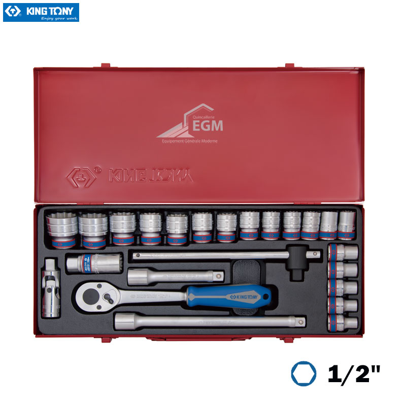 COFFRE CLE DOUILLE 1/2 6P 24PCS KING TONY COFFRE CLE DOUILLE 1/2 6P 24PCS KING TONY