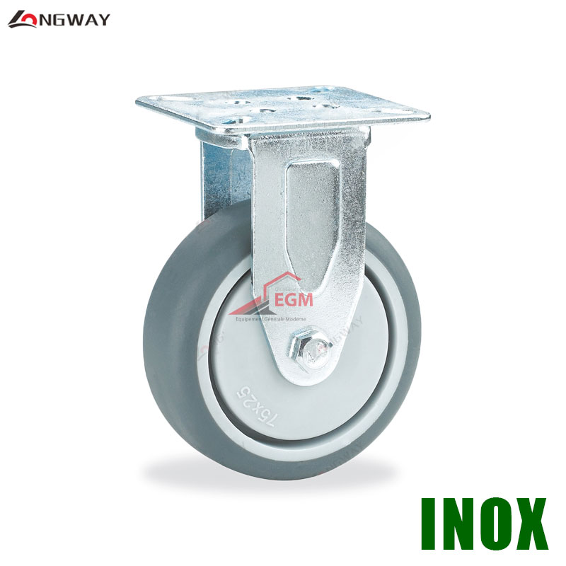 ROUE SUR PLAQUE EN TPR GRIS NOYAU EN PP A SUPPORT 3001 INOX ROUE SUR PLAQUE EN TPR GRIS NOYAU EN PP A SUPPORT 3001 INOX