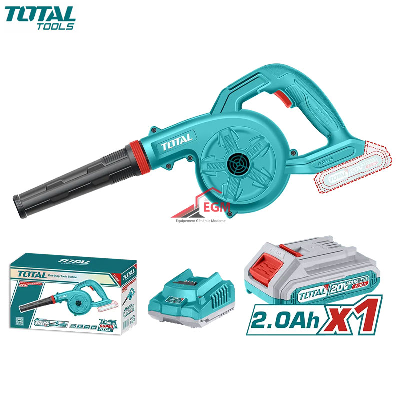 SOUFFLEUR CHARG 20V 2.0AH 2.7m3/min AVEC CHARGEUR ET BATTERIE TOTAL SOUFFLEUR CHARG 20V 2.0AH 2.7m3/min AVEC CHARGEUR ET BATTERIE TOTAL