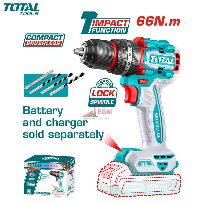 PERCEUSE VISSEUSE RECHARGABLE SANS FIL 20V 96NM SANS CHARGEUR & BATTERIE TOTAL PERCEUSE VISSEUSE RECHARGABLE SANS FIL 20V 96NM SANS CHARGEUR & BATTERIE TOTAL