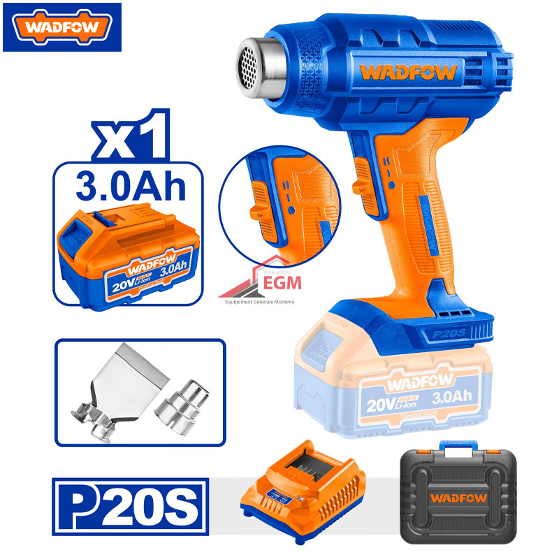 DECAPEUR THERMIQUE RECHARGEABLE 20V 3.0Ah 300°C/550°C WADFOW DECAPEUR THERMIQUE RECHARGEABLE 20V 3.0Ah 300°C/550°C WADFOW