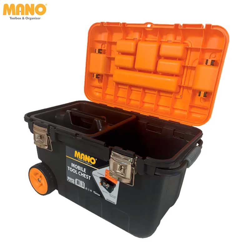 Boîte à outils MANO sur roulettes avec organiseur et serrure en métal 28" (646 x 415 x 390 mm) Caractéristiques du Mano TKM-28 ✔ Organisateurs dans le couvercle de la boîte pour ranger les fixations et les petites pièces ✔ Grandes roues robustes d'un diamètre de 7″ pour un déplacement facile ✔ Rainure en V dans le couvercle pour fixer les matériaux lors du sciage ✔ Serrures en métal et poignée télescopique en métal ✔ Œillet pour utiliser un cadenas (non inclus) ✔ Plateau à outils pratique Boîte à outils MANO sur roulettes avec organiseur et serrure en métal 28" (646 x 415 x 390 mm) Caractéristiques du Mano TKM-28 ✔ Organisateurs dans le couvercle de la boîte pour ranger les fixations et les petites pièces ✔ Grandes roues robustes d'un diamètre de 7″ pour un déplacement facile ✔ Rainure en V dans le couvercle pour fixer les matériaux lors du sciage ✔ Serrures en métal et poignée télescopique en métal ✔ Œillet pour utiliser un cadenas (non inclus) ✔ Plateau à outils pratique