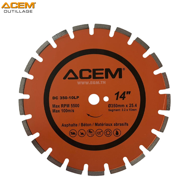 DISQUE DIAMANT ASPHALT/BETON/MATERIAUX 350X3.2X25.4/20 10LP ACEM DISQUE DIAMANT ASPHALT/BETON/MATERIAUX 350X3.2X25.4/20 10LP ACEM