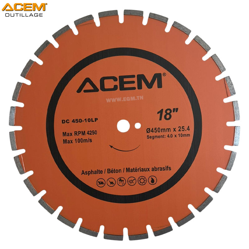 DISQUE DIAMANT ASPHALT/BETON/MATERIAUX 450X4.0X25.4/20 10LP ACEM DISQUE DIAMANT ASPHALT/BETON/MATERIAUX 450X4.0X25.4/20 10LP ACEM