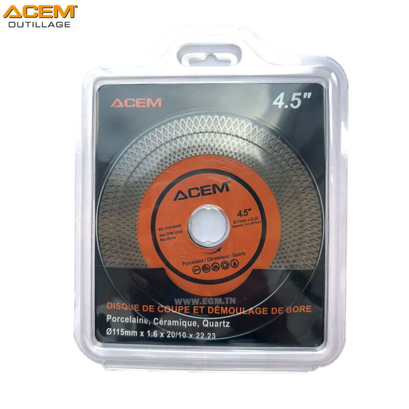 DISQUE DIAM ULTRA FIN P COUPE ET DEMOULAGE DE BORE PORCELAINE/CERAMIQUE/QUARTZ D115MMX1.6X20MT ACEM DISQUE DIAM ULTRA FIN P COUPE ET DEMOULAGE DE BORE PORCELAINE/CERAMIQUE/QUARTZ D115MMX1.6X20MT ACEM