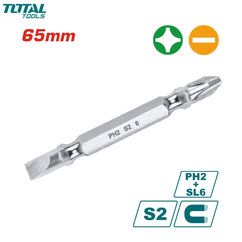 JEUX DE 10 EMBOUT T VIS DOUBLE FR/AM MAGNETIQUE S2 PH2/SL6X65 TOTAL JEUX DE 10 EMBOUT T VIS DOUBLE FR/AM MAGNETIQUE S2 PH2/SL6X65 TOTAL