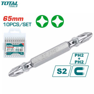 JEUX DE 10 EMBOUT TOURNEVIS DOUBLE MAGNETIQUE S2 PH2X65 TOTAL
