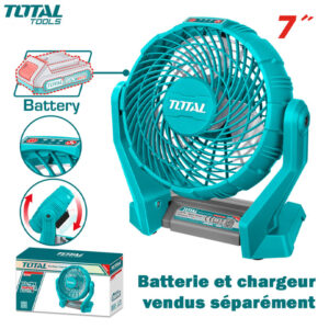 VENTILATEUR RECHARGABLE 180MM 20V 2 VITESSE 0-360° SANS CHARGEUR ET BATTERIE TOTAL