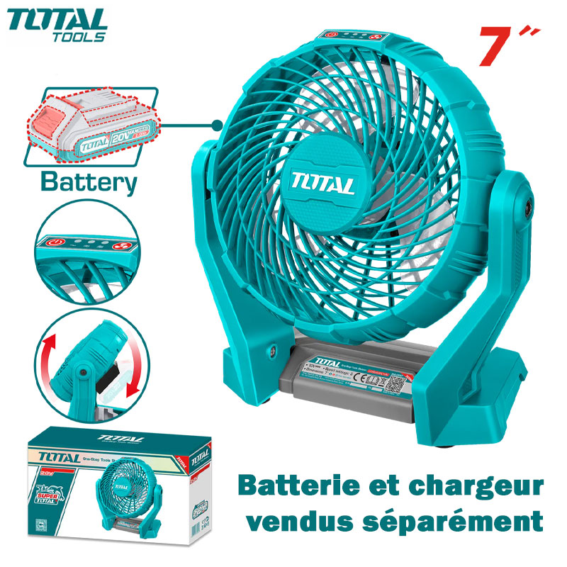 VENTILATEUR RECHARGABLE 180MM 20V 2 VITESSE 0-360° SANS CHARGEUR ET BATTERIE TOTAL VENTILATEUR RECHARGABLE 180MM 20V 2 VITESSE 0-360° SANS CHARGEUR ET BATTERIE TOTAL
