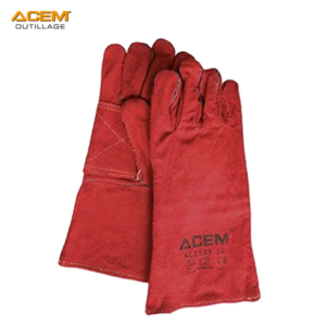 PAIRE DE GANT ANTI-CHALEUR EN CUIRE P SOUDEUR 14" ROUGE AC 1143 ACEM