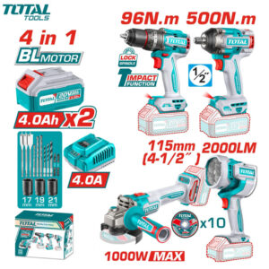 PACK OUTILS ELECTROPORTATIF 4EN1 20V AVEC 1 CHARGEUR 20V & 2 BATTERIES 4.0AH TOTAL