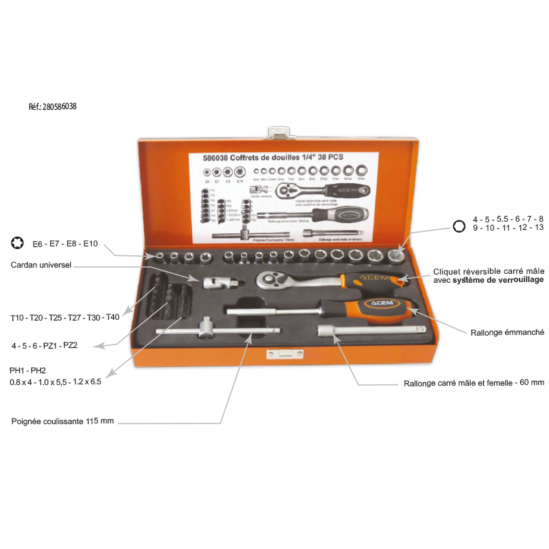 COFFRET CLE DOUIL & EMBOUT 1/4" 38PCS 4-13MM ACEM EXTRA COFFRET CLE DOUIL & EMBOUT 1/4" 38PCS 4-13MM ACEM EXTRA