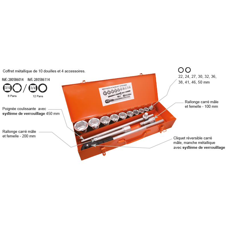 COFFRET CLE DOUILLE 3/4" 12 PANS 14 PCS ACEM COFFRET CLE DOUILLE 3/4" 12 PANS 14 PCS ACEM