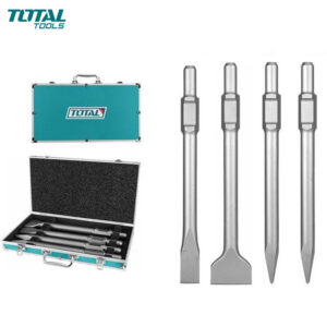 COFFRET DE 4 BURINS PLAT & POINTE HEX 30X400 POUR MARTEAU 16KG TOTAL